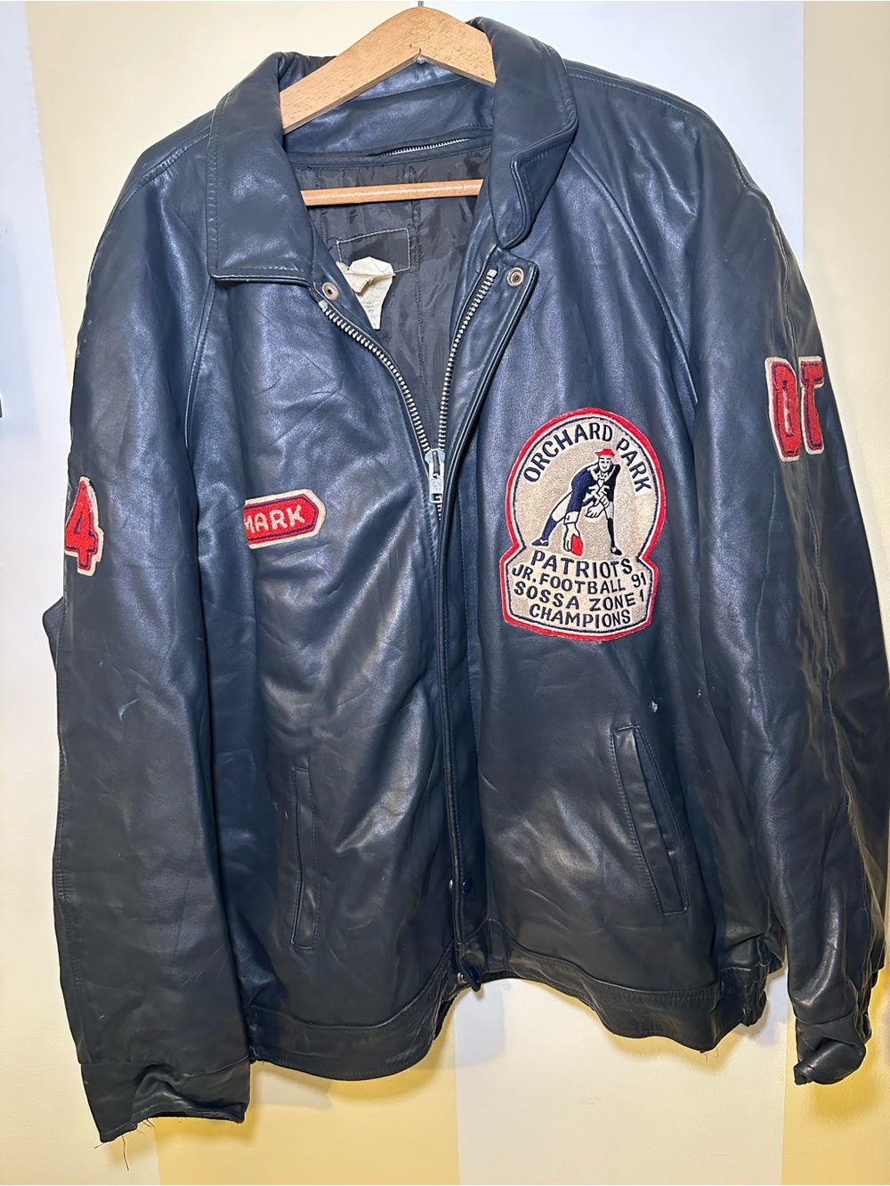 Vintage 1990s Canada Sportswear Co. Leather Football Bomber Jacket Distressed
